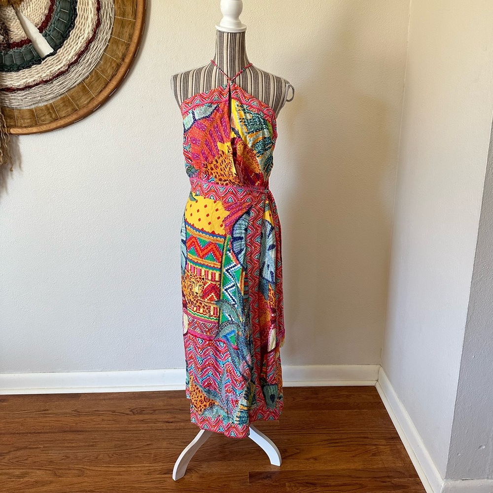 Farm Rio Summer Tapestry Halter Neck Midi Dress Woman's M